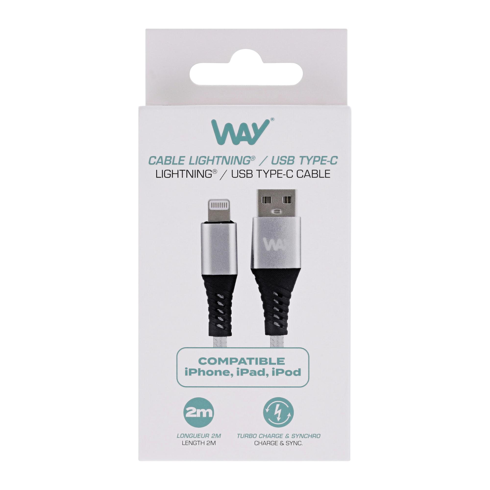 TNB WAY - Cable de Carga y Sincronización USB/Lightning 2m - Gris