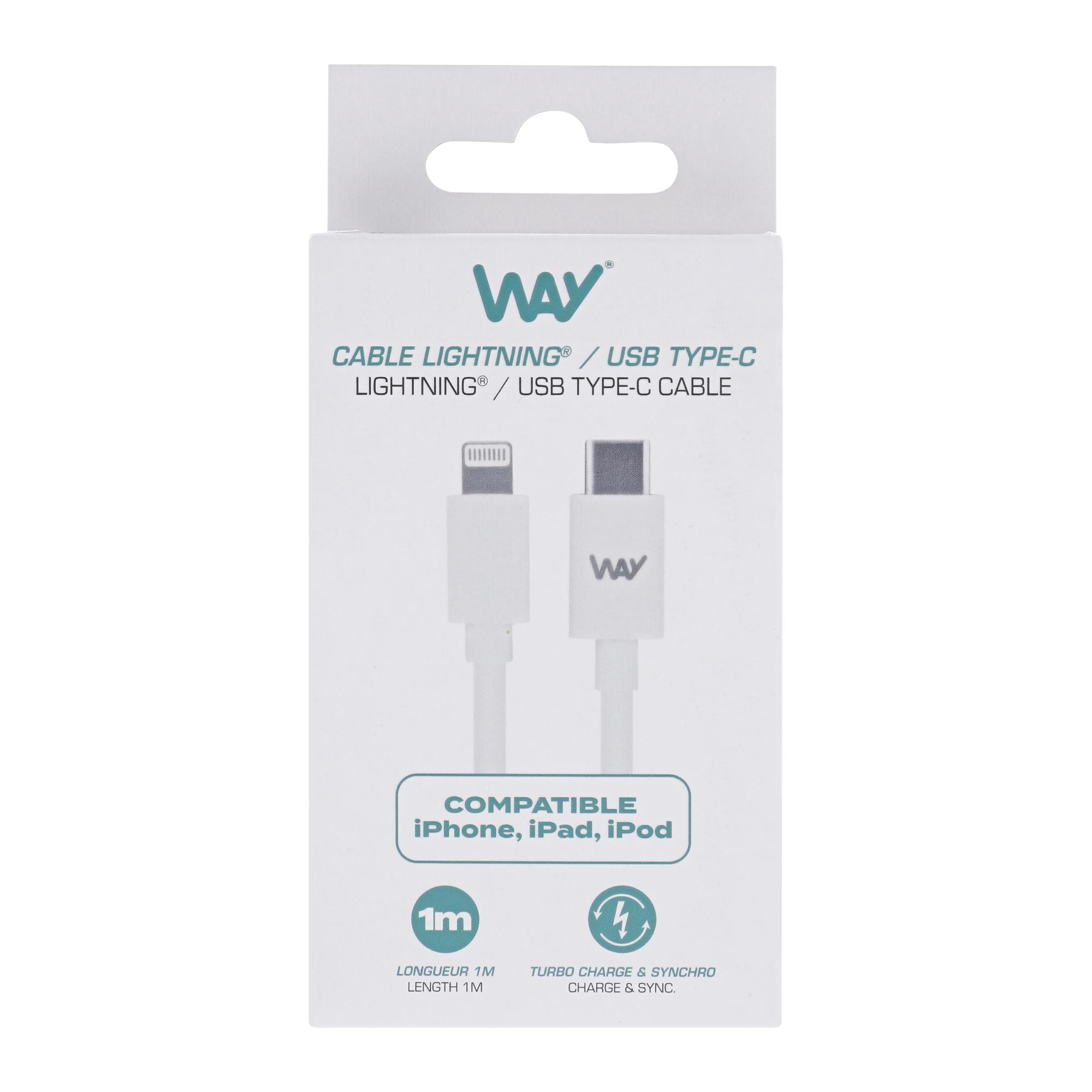 TNB WAY - Cable de carga y sincronización Lightning / USB-C de 1 m - Blanco