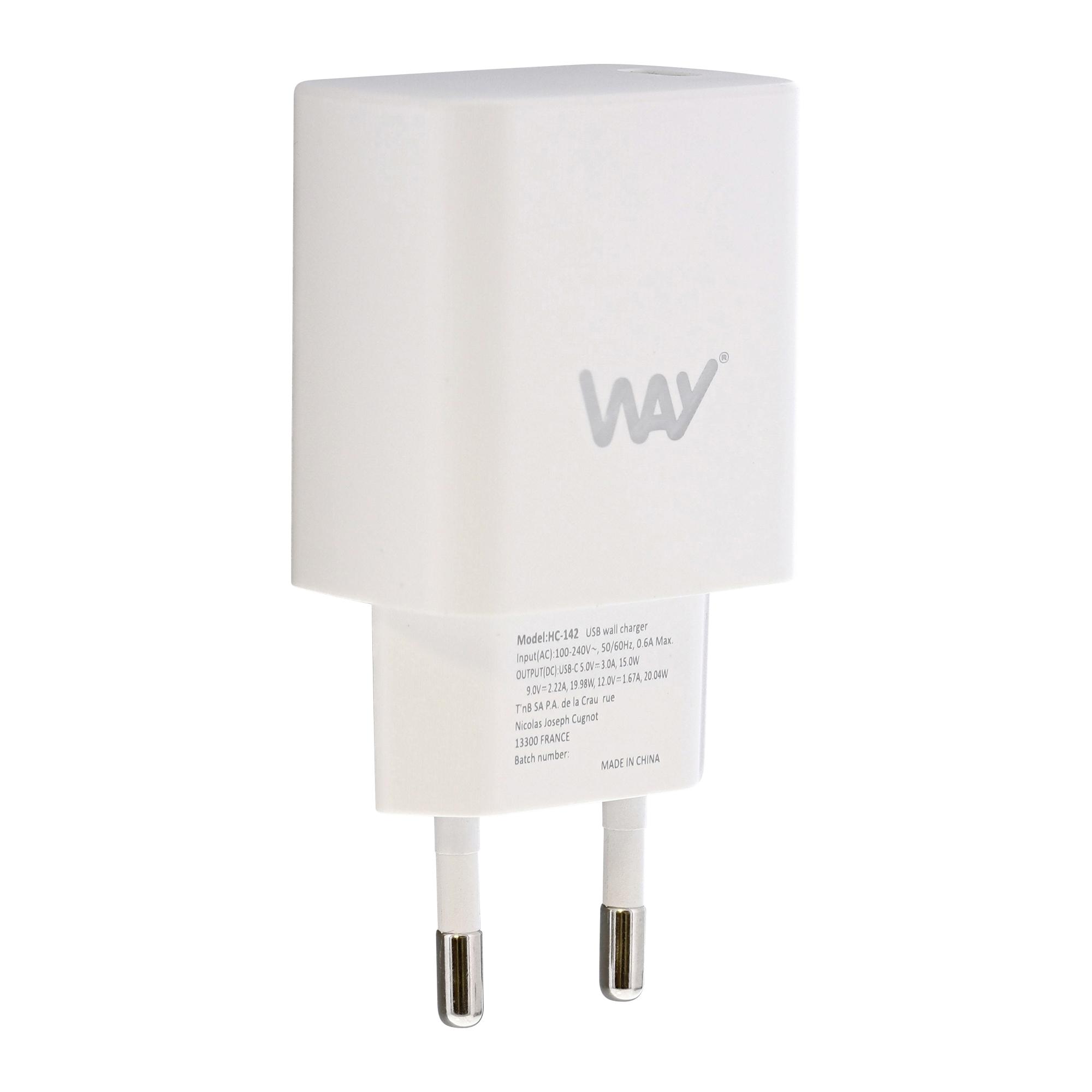 TNB WAY - Cargador de energía USB-C de 20 W - Blanco