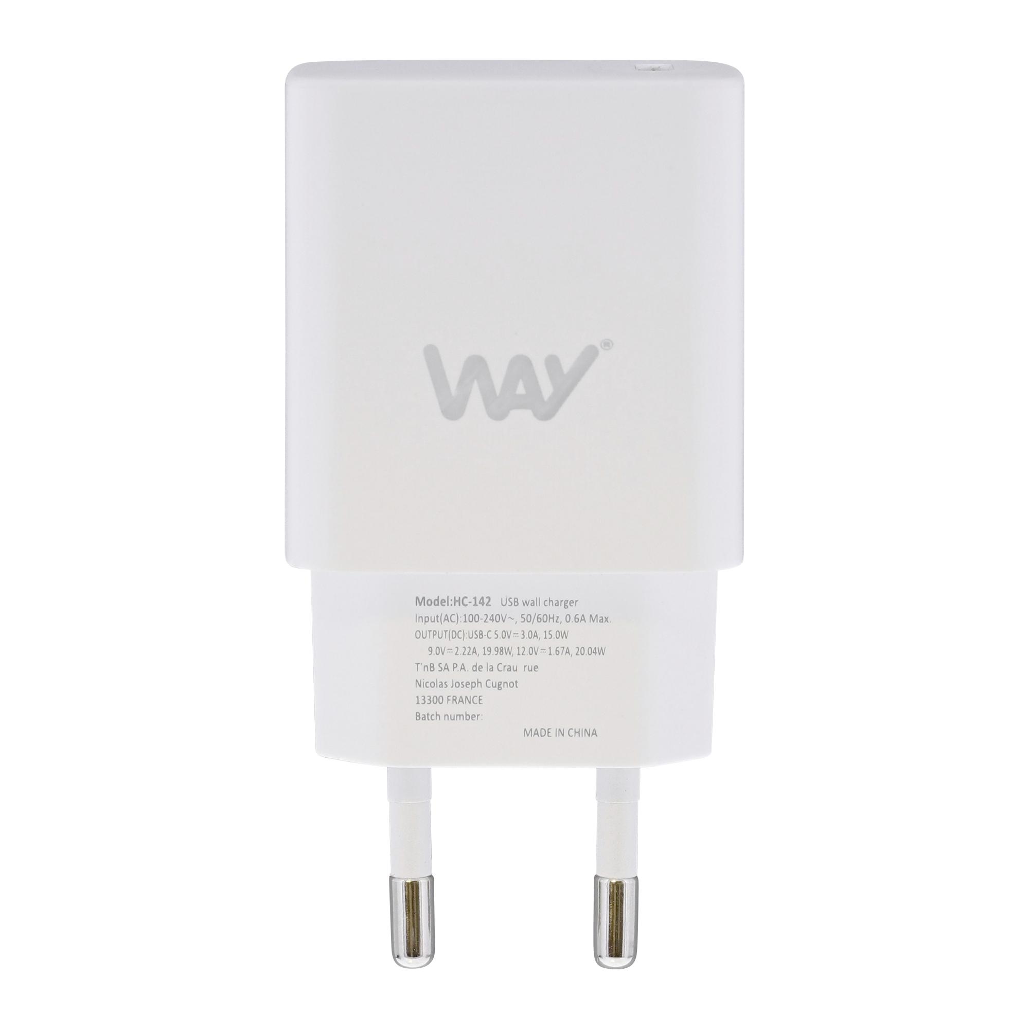 TNB WAY - Cargador de energía USB-C de 20 W - Blanco