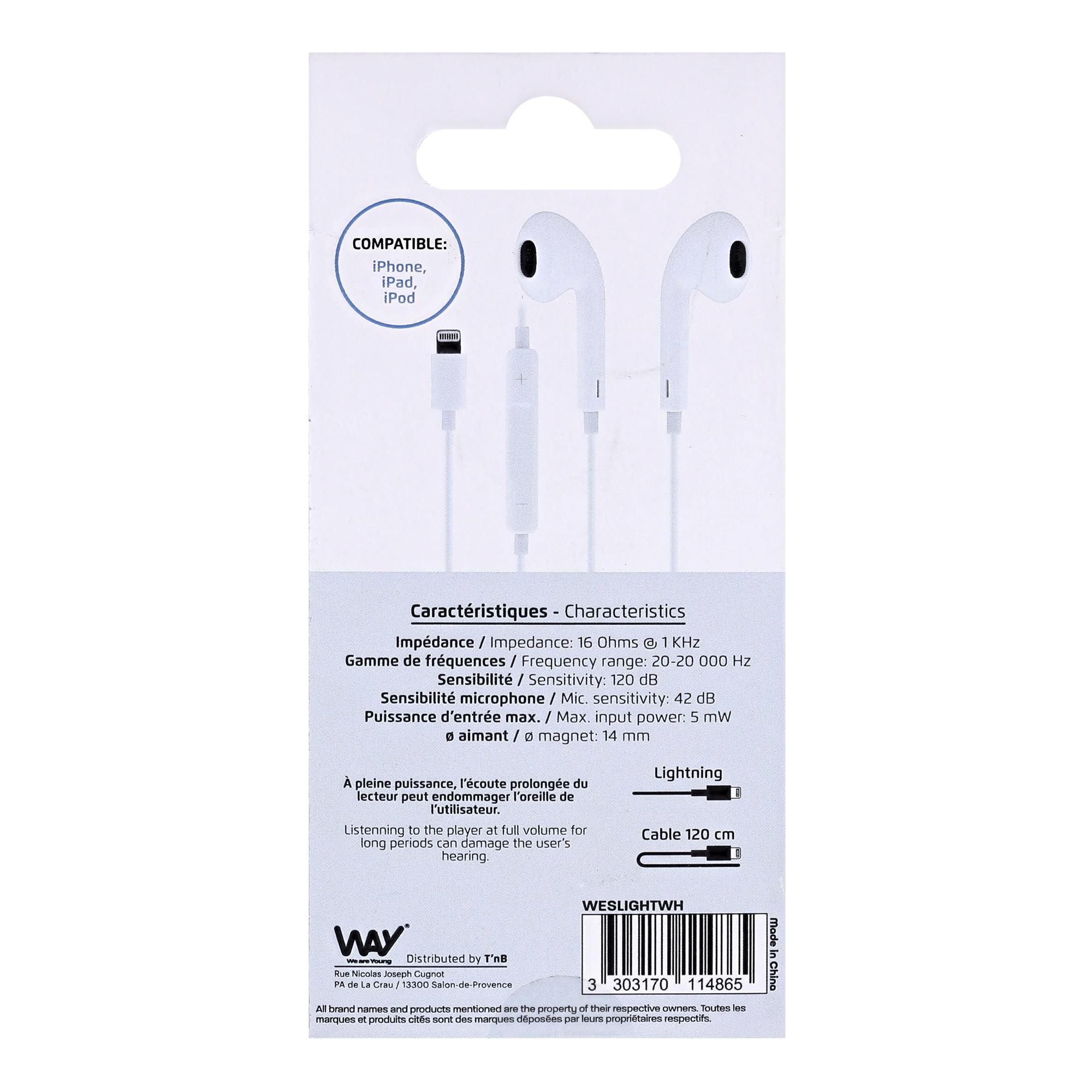 TNB WAY - Auriculares Lightning Semi In-Ear - Blanco