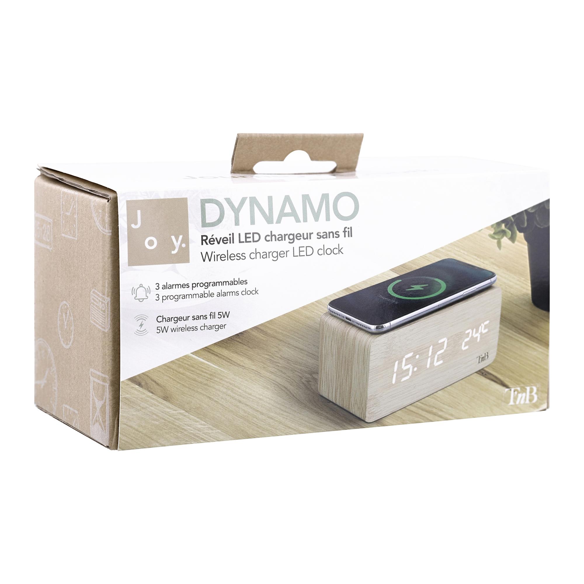 TNB JOY - Reloj despertador LED de 3 alarmas con cargador de inducción - efecto madera