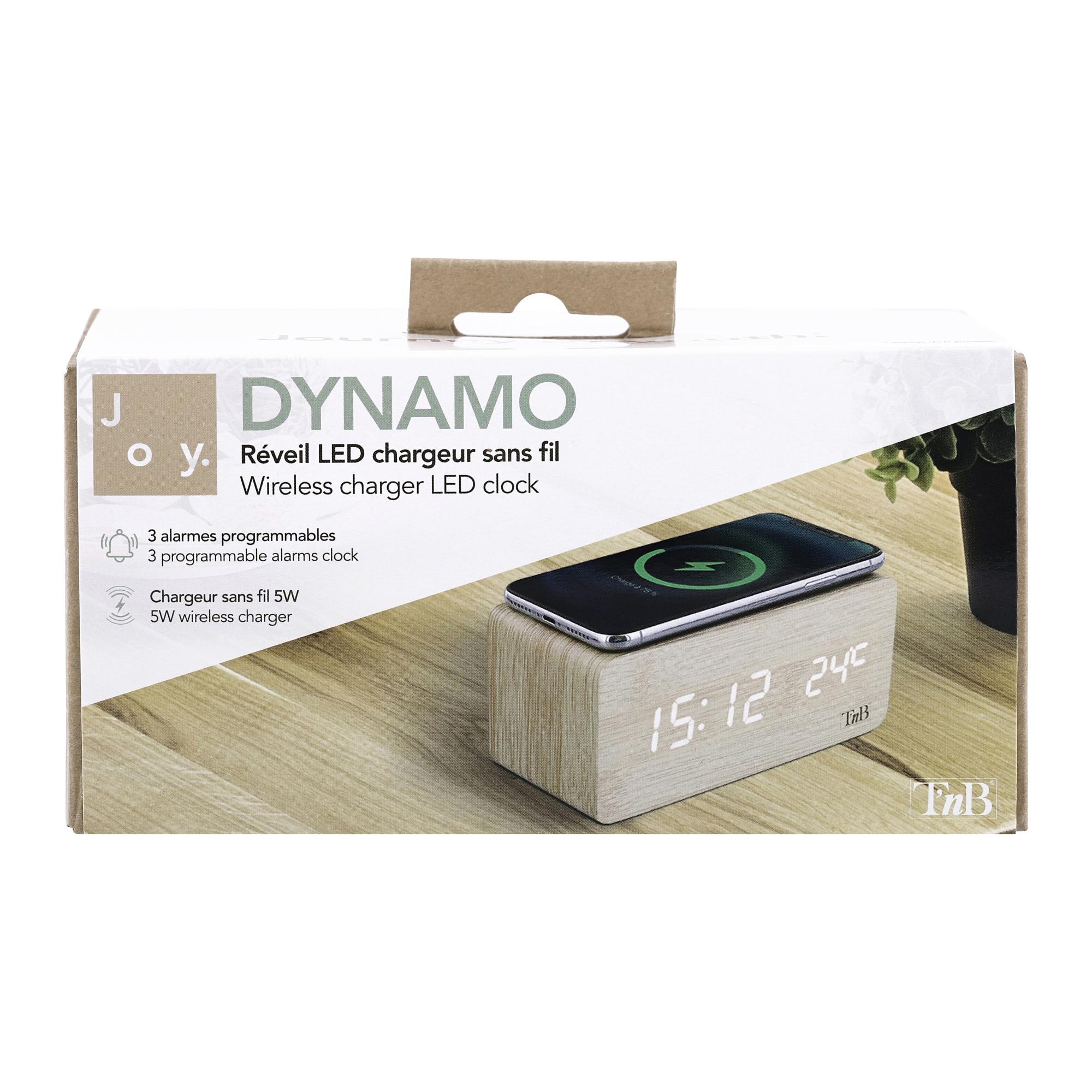 TNB JOY - Reloj despertador LED de 3 alarmas con cargador de inducción - efecto madera