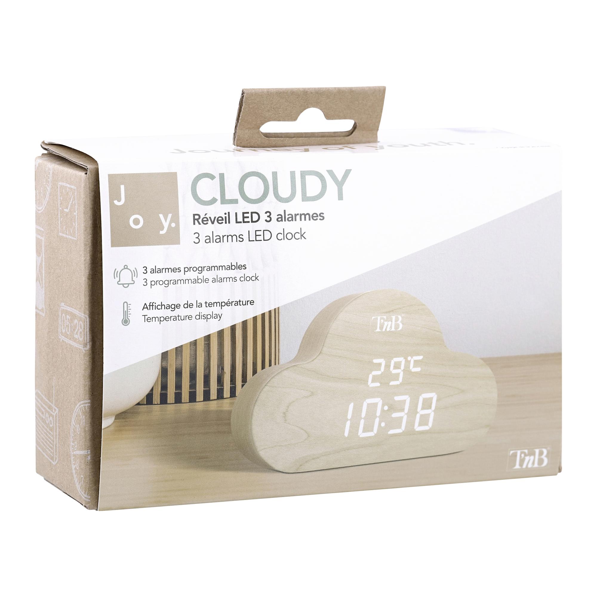 TNB JOY - Reloj LED con 3 alarmas en la nube - efecto madera