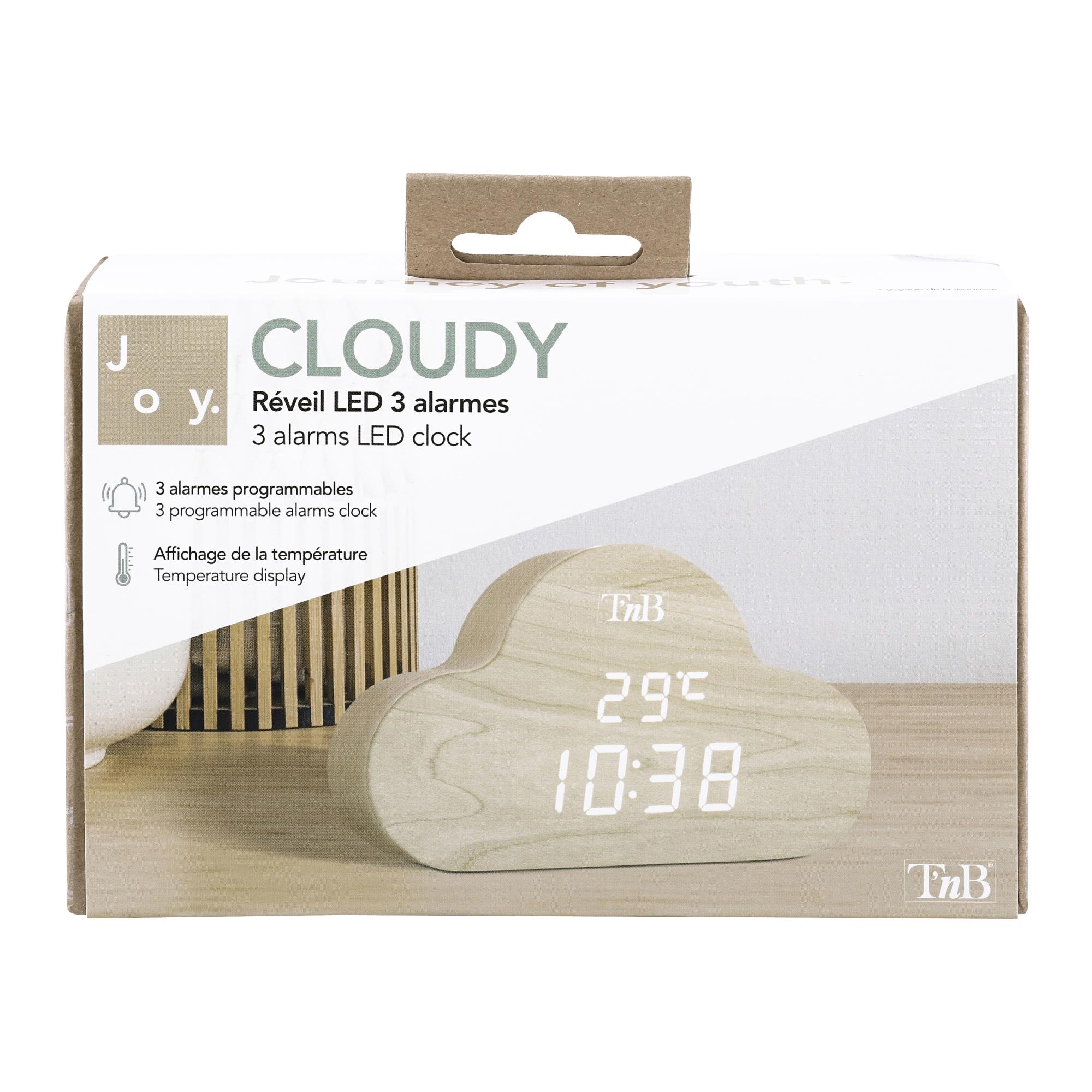 TNB JOY - Reloj LED con 3 alarmas en la nube - efecto madera