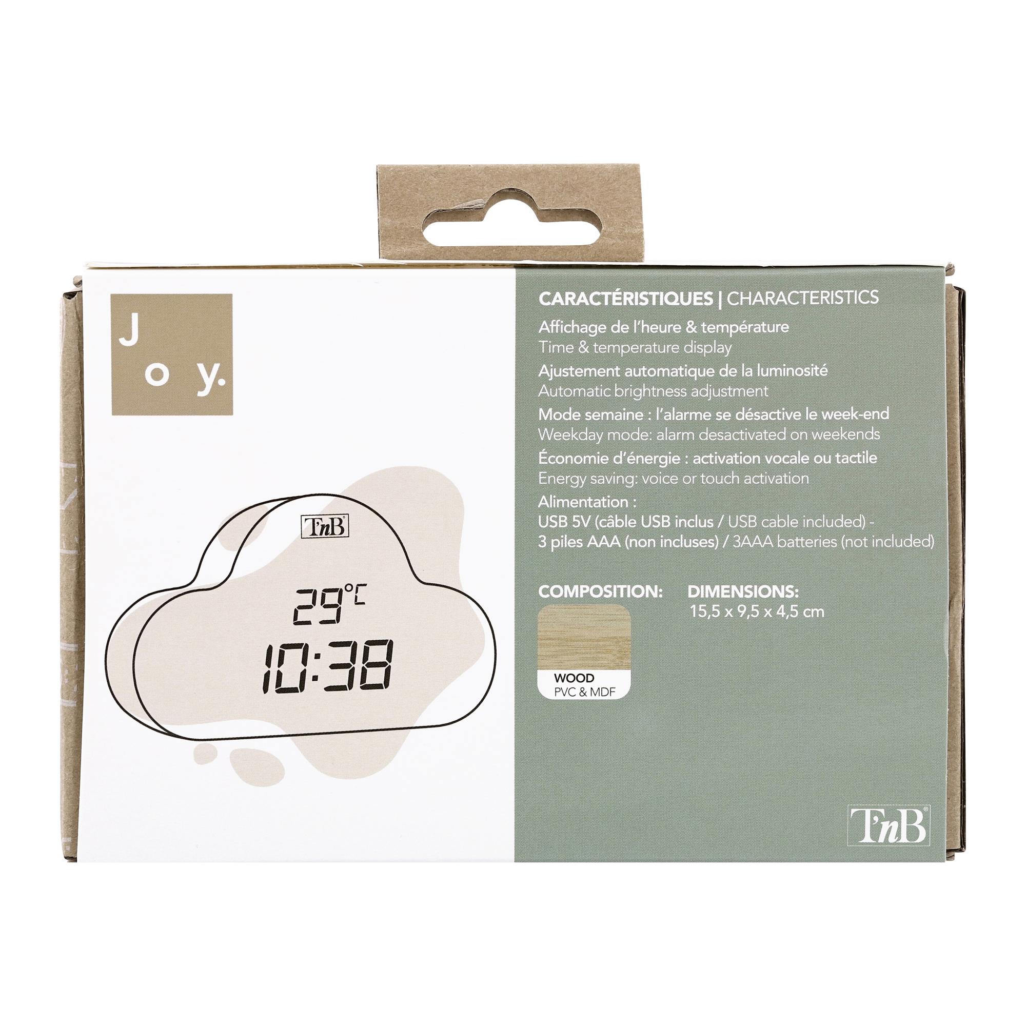 TNB JOY - Reloj LED con 3 alarmas en la nube - efecto madera