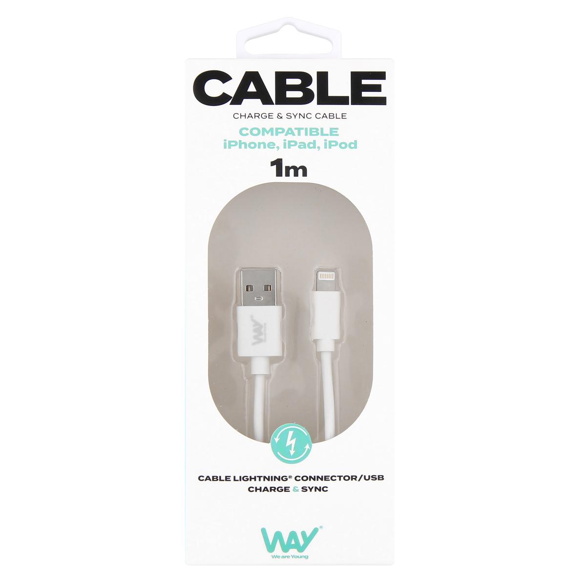 TNB WAY - Cable de Carga y Sincronizacion USB/Lightning1 metro Blanco