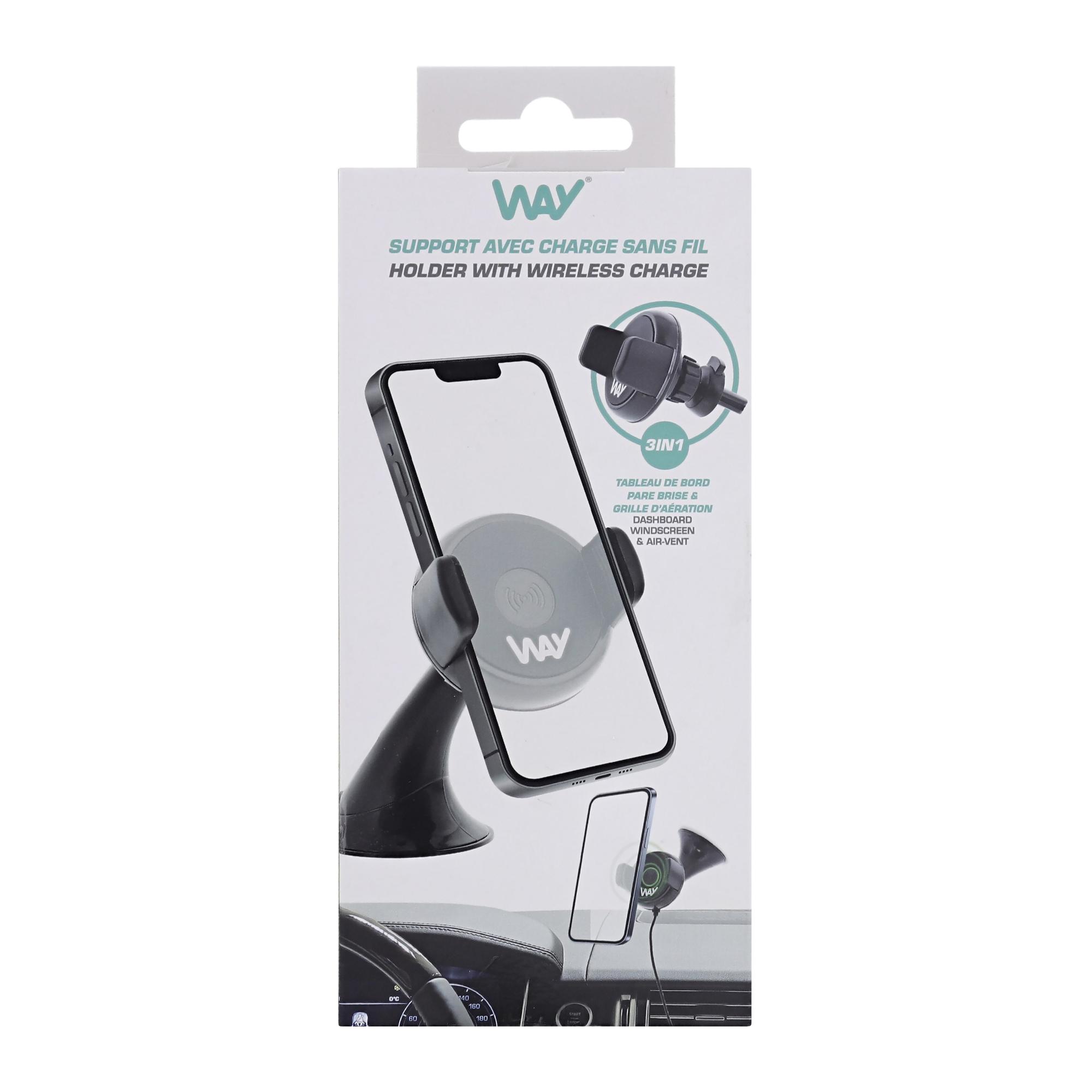TNB WAY - Cargador de coche de inducción de 10W, soportes 2 en 1 + cable micro USB integrado - Negro
