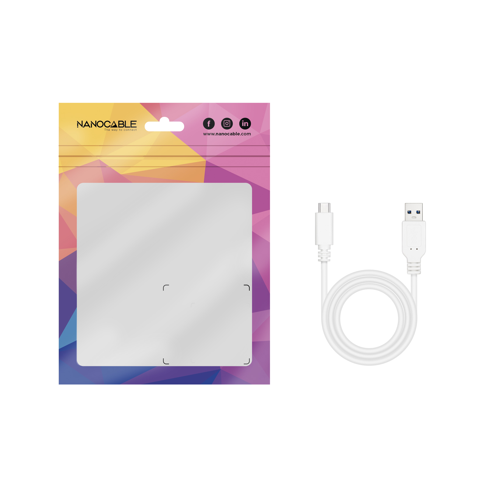 NANOCABLE CABLE USB 2.0 3A, TIPO USB-C/M-A/M, BLANCO, 0.5 M
