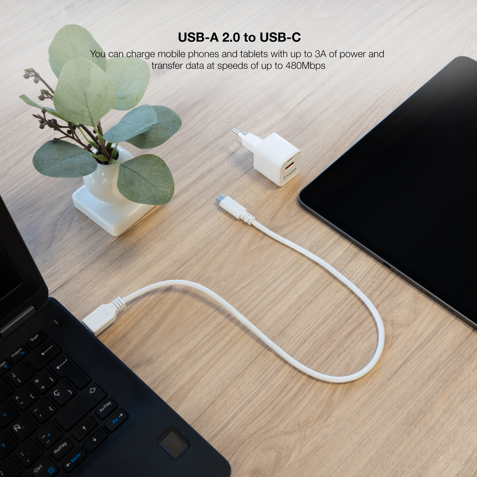 NANOCABLE CABLE USB 2.0 3A, TIPO USB-C/M-A/M, BLANCO, 1.5 M