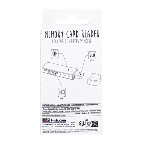 TNB Lector de Tarjeta de memoria POCKET READER USB3 - USB 3.0 memory card readerCompatibility: SDHC, micro SD, T-flash - Connectivity: USB3.0 - Black colour