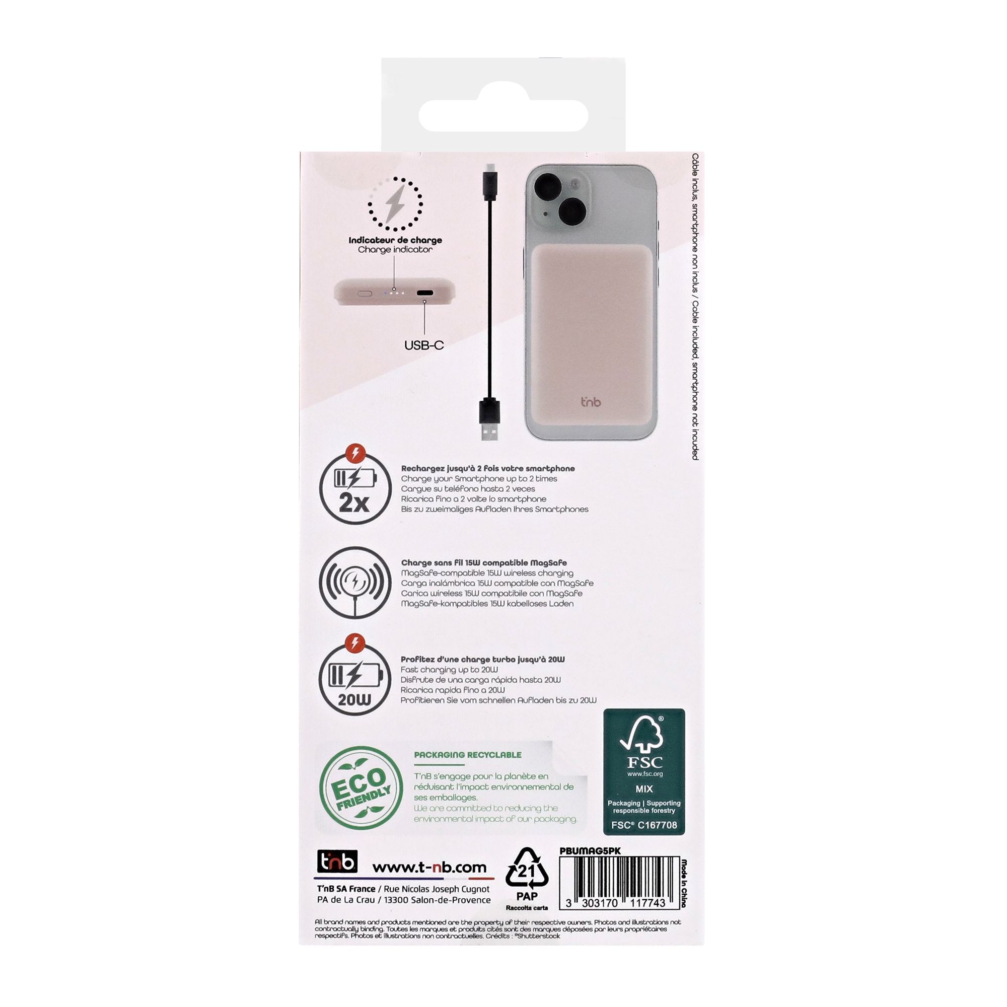 TNB Banco de energia de 5000 mAh compatible con MagSafe - pink