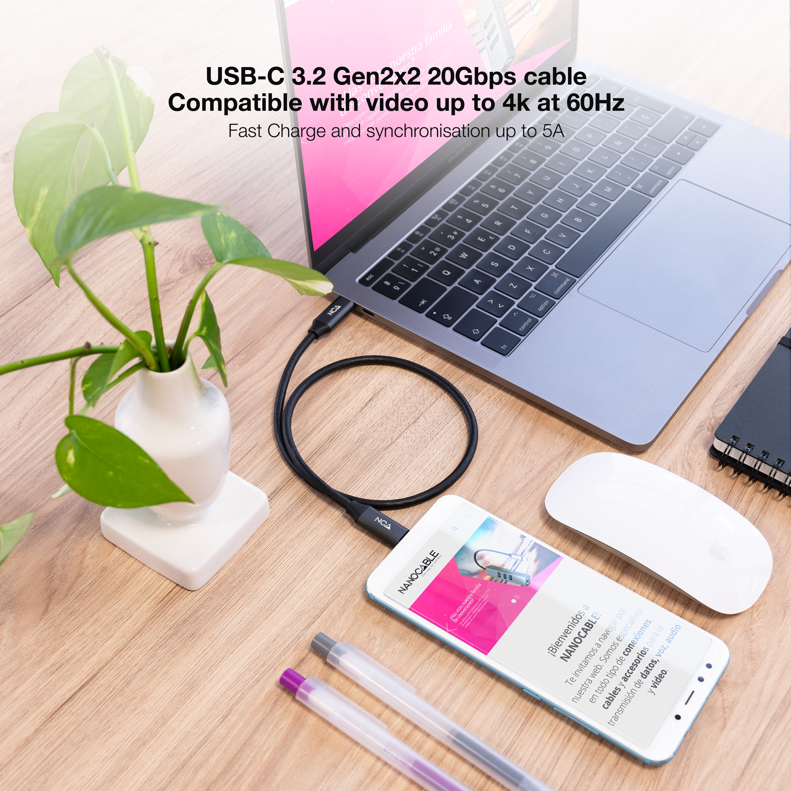 NANOCABLE CABLE USB 3.2 GEN2x2 100W 4K/60Hz USB-C M/M 1 M