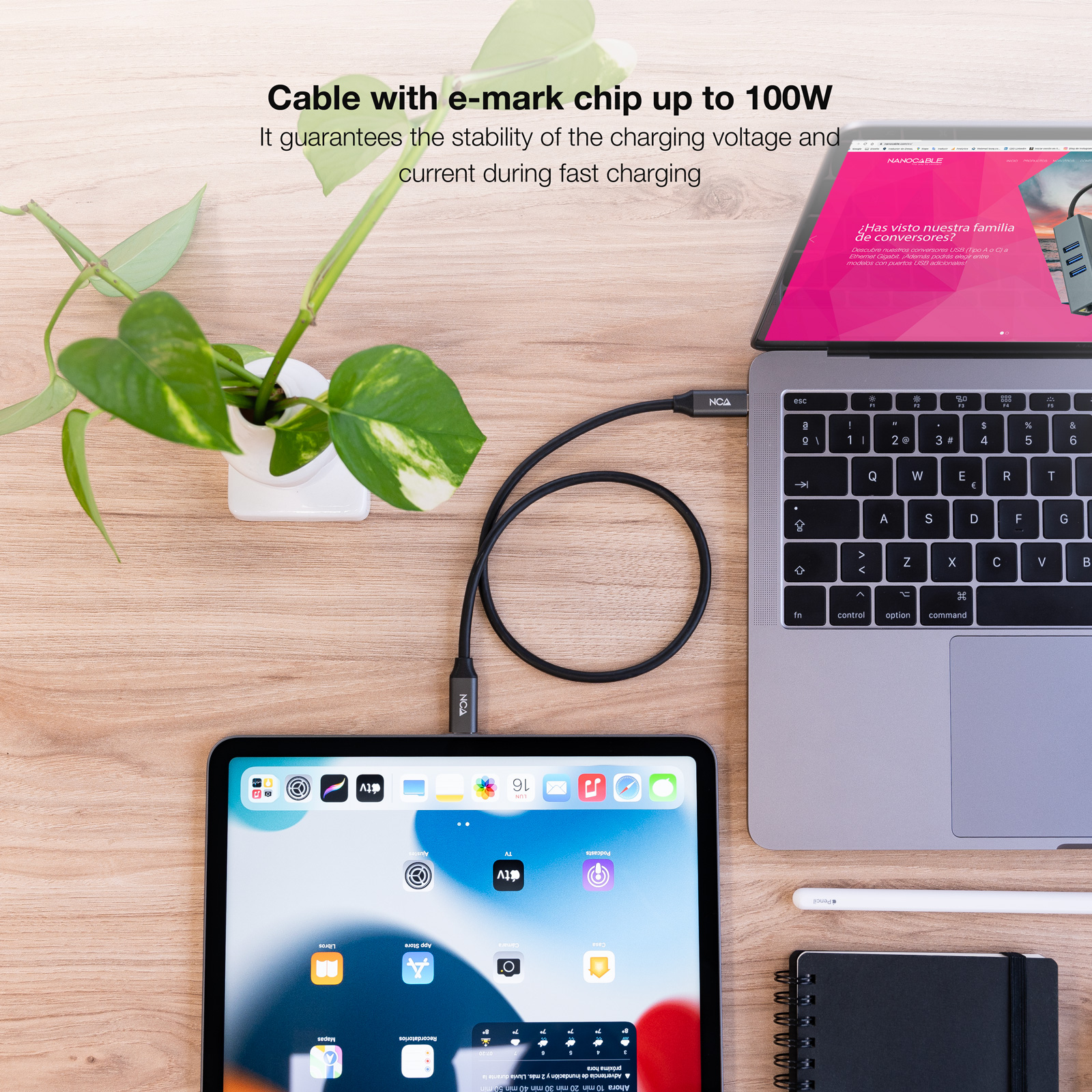 NANOCABLE CABLE USB 3.2 GEN2x2 100W 4K/60Hz USB-C M/M 1 M