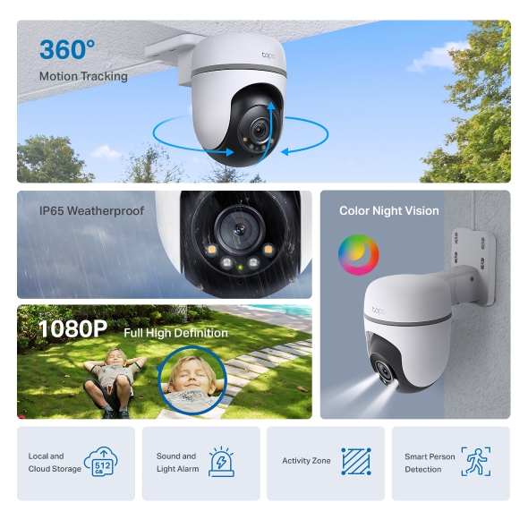 TP-LINK TAPO TC40 Camara de Vigilancia Wi-Fi de 360 Grados para Exteriores con Deteccion IA