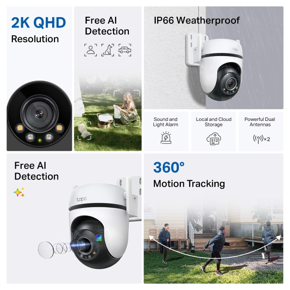 TP-LINK TAPO C520WS Camara de Vigilancia Wi-Fi para Exteriores con Vision Nocturna a Color y Deteccion IA Avanzada