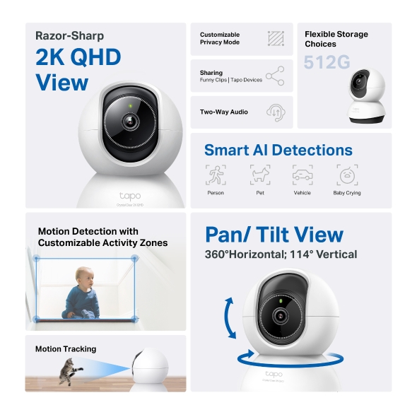 TP-LINK TAPO TC72 Camara de Vigilancia Wi-Fi de 360 Grados con Vista 2K 4MP y Deteccion IA Avanzada