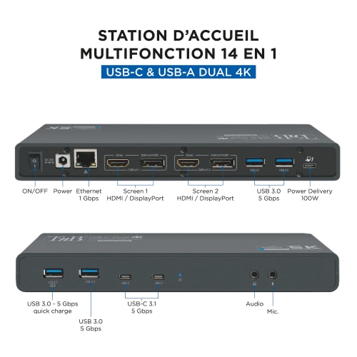 TNB Estacion de acoplamiento de pantalla dual 14 en 1