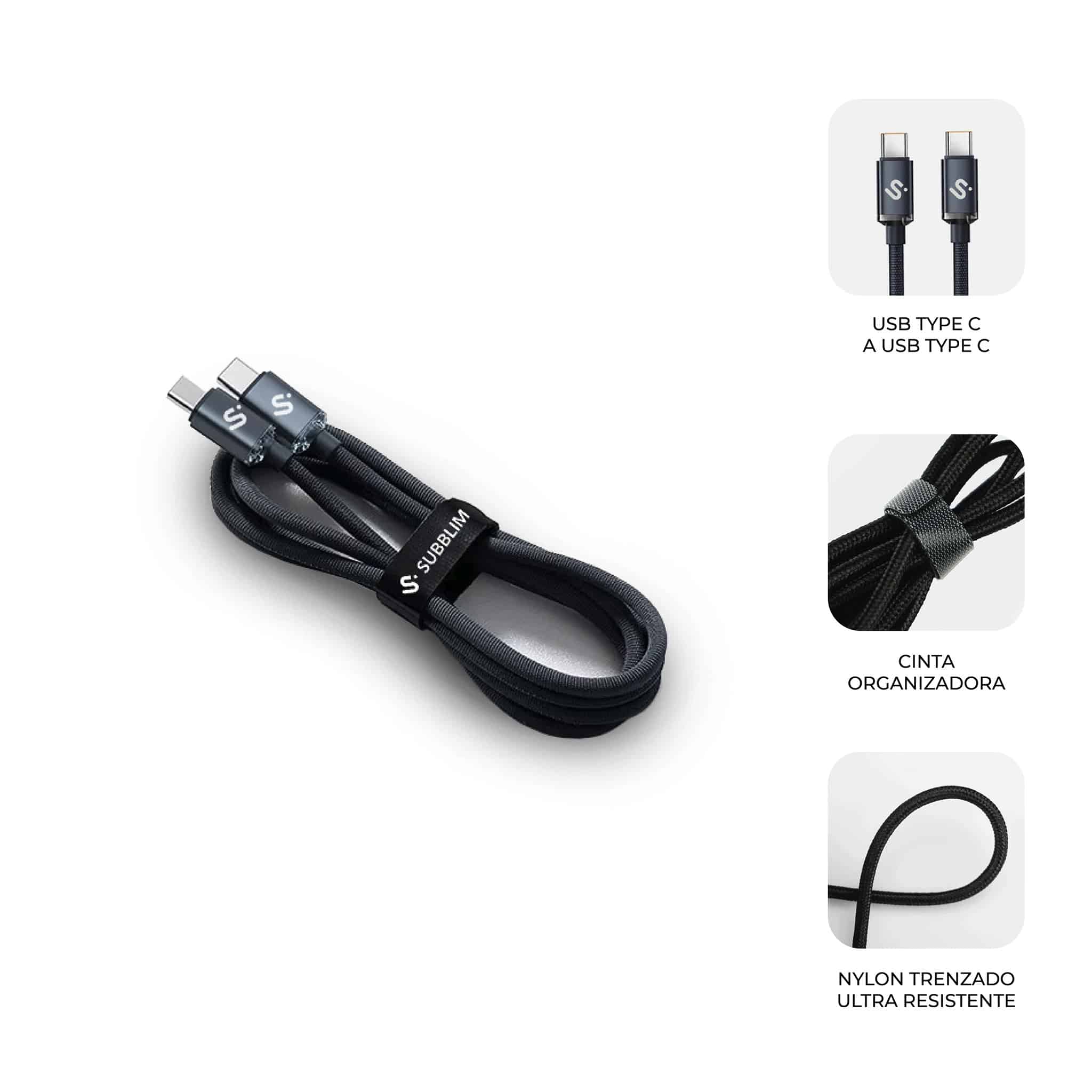 SUBBLIM CABLE OPTIMUS 60W C-C 2m BLACK