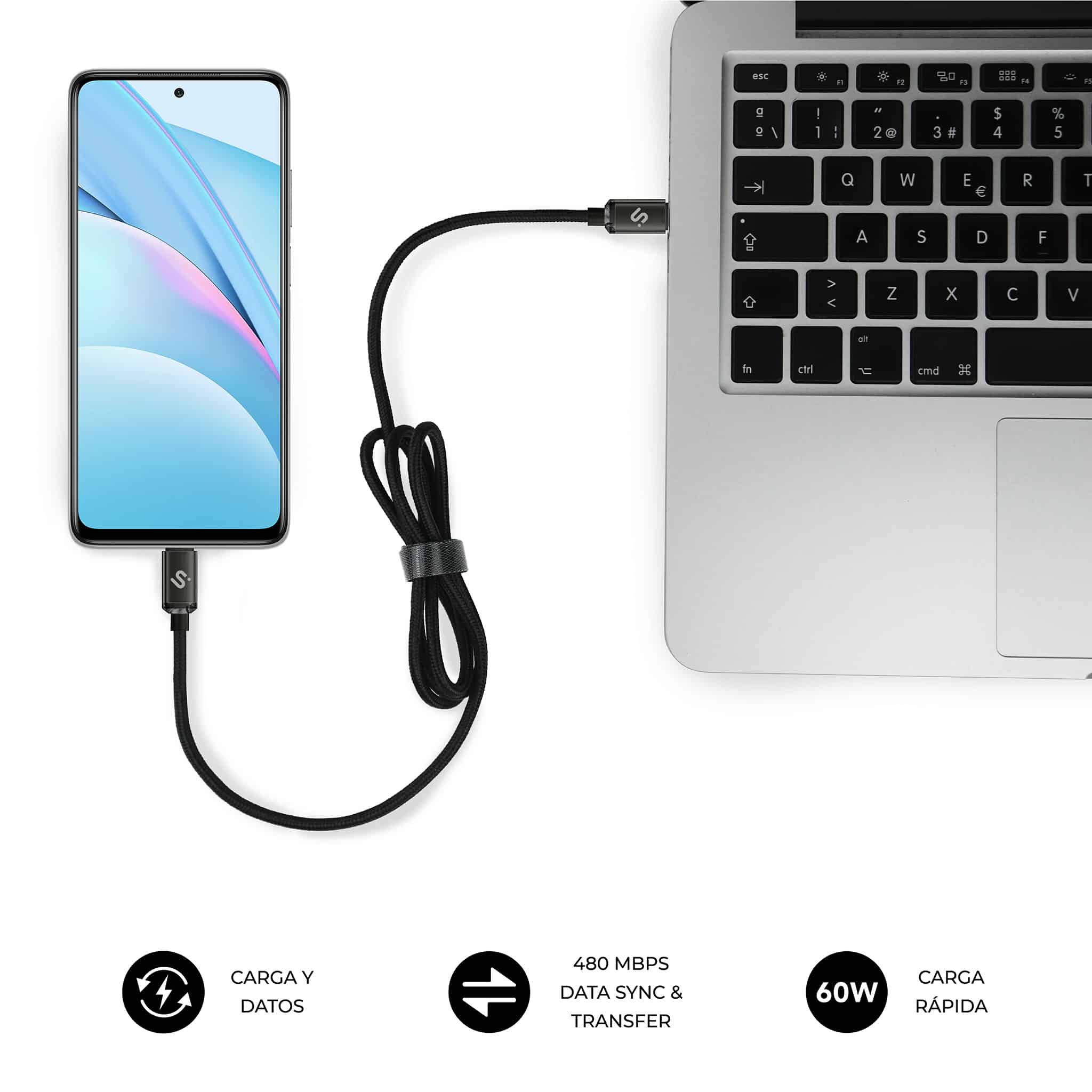 SUBBLIM CABLE OPTIMUS 60W C-C 2m BLACK