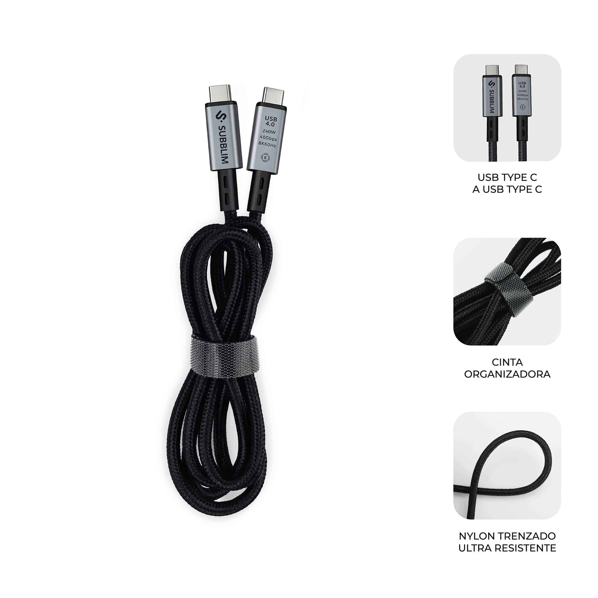 SUBBLIM CABLE HIGH 240w C-C USB4.0 8K 1,5m
