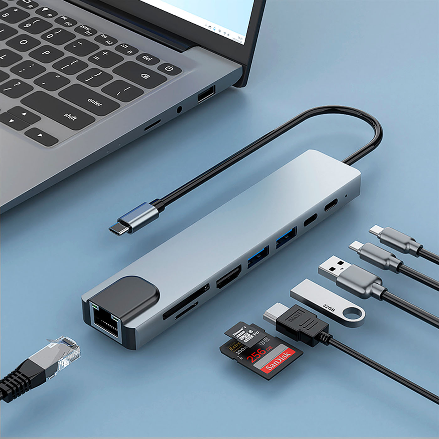 COOLBOX MINIDOCK C81 ALUMINIO USB-C A HDMI 4K/2xUSB-A/PD 100W/USB-C/SD/MICROSD/RJ45