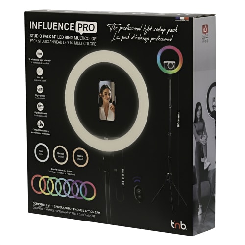 TNB INFLUENCE - 14" LED ring RGB+ tripod for studio - white/ black