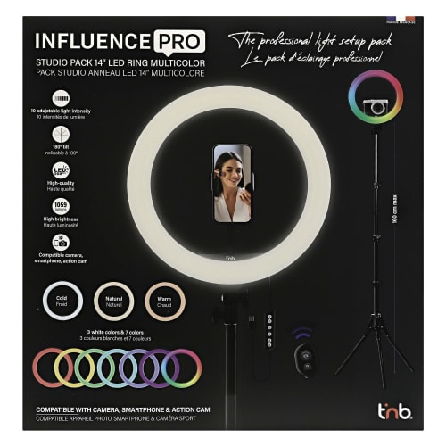 TNB INFLUENCE - 14" LED ring RGB+ tripod for studio - white/ black