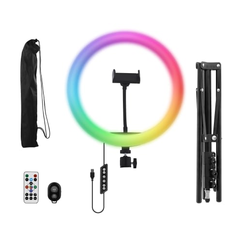 TNB INFLUENCE - 12" LED ring light in white and RGB light + tripod for studio - black