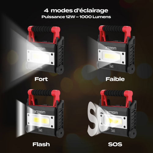TNB XTREMWORK - Foco exterior LED con bateria externa 12W 1000 lum negro