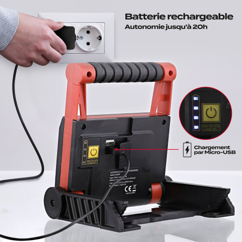 TNB XTREMWORK - Foco exterior LED con bateria externa 12W 1000 lum negro