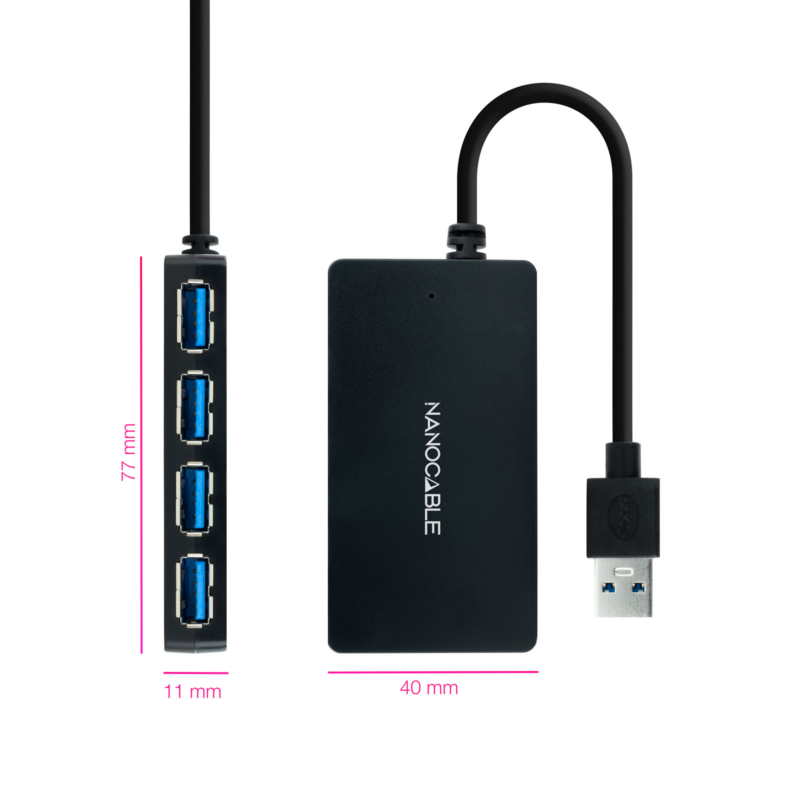 NANOCABLE Hub USB 3.0 con 4 Puertos de USB 3.0, USB-A/M-USB 3.0/H, Negro, 15 cm