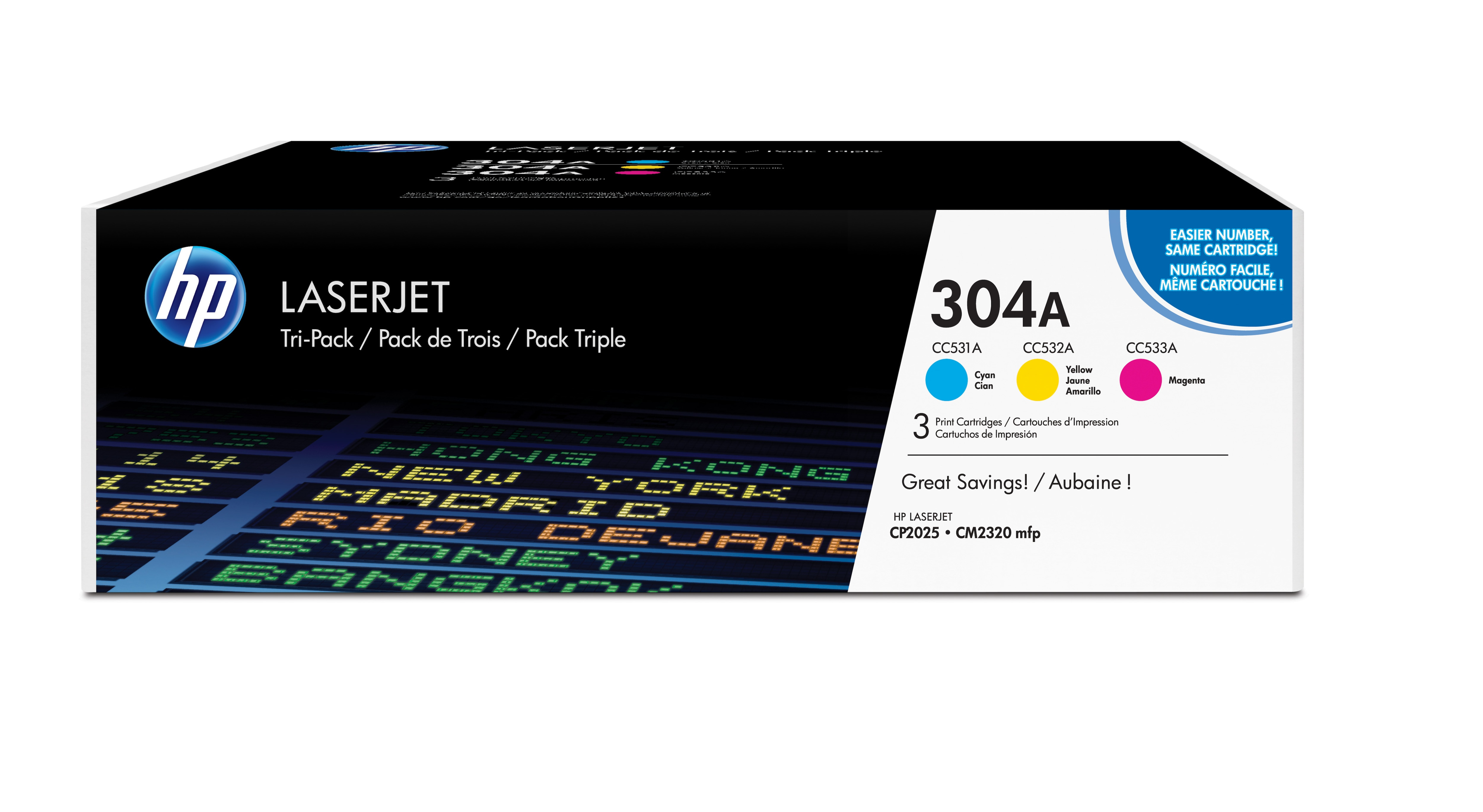 HP TONER LASER TRICOLOR 304A PACK 3