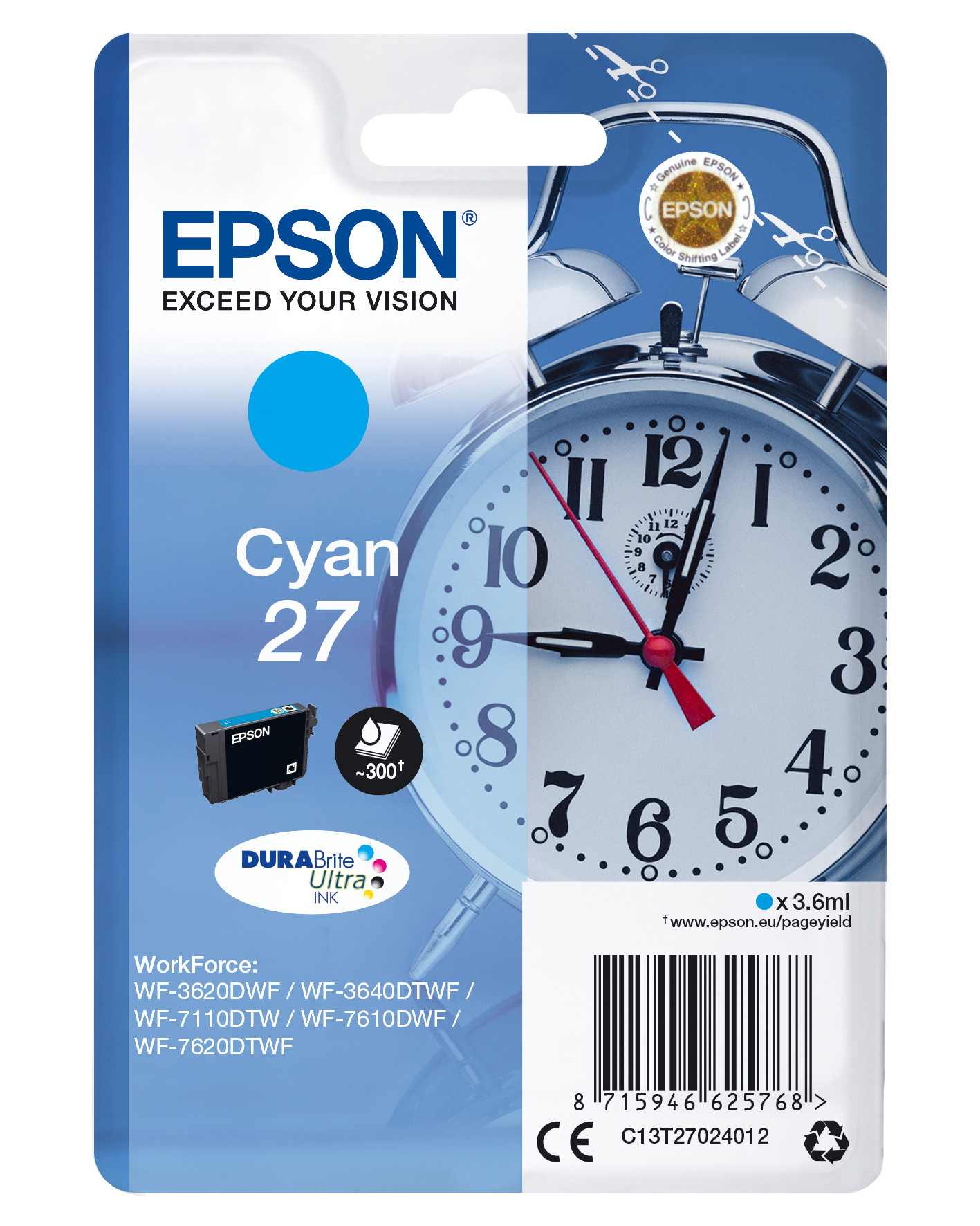 Epson WorkForce WF-3000 y WF-7000 Cartucho Cian nº27 (etiqueta RF)