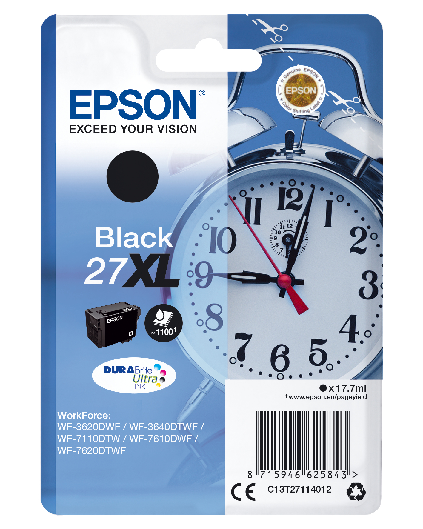 Epson WorkForce WF-3000 y WF-7000 Cartucho Negro de Alta Capacidad nº27XL (etiqueta RF)