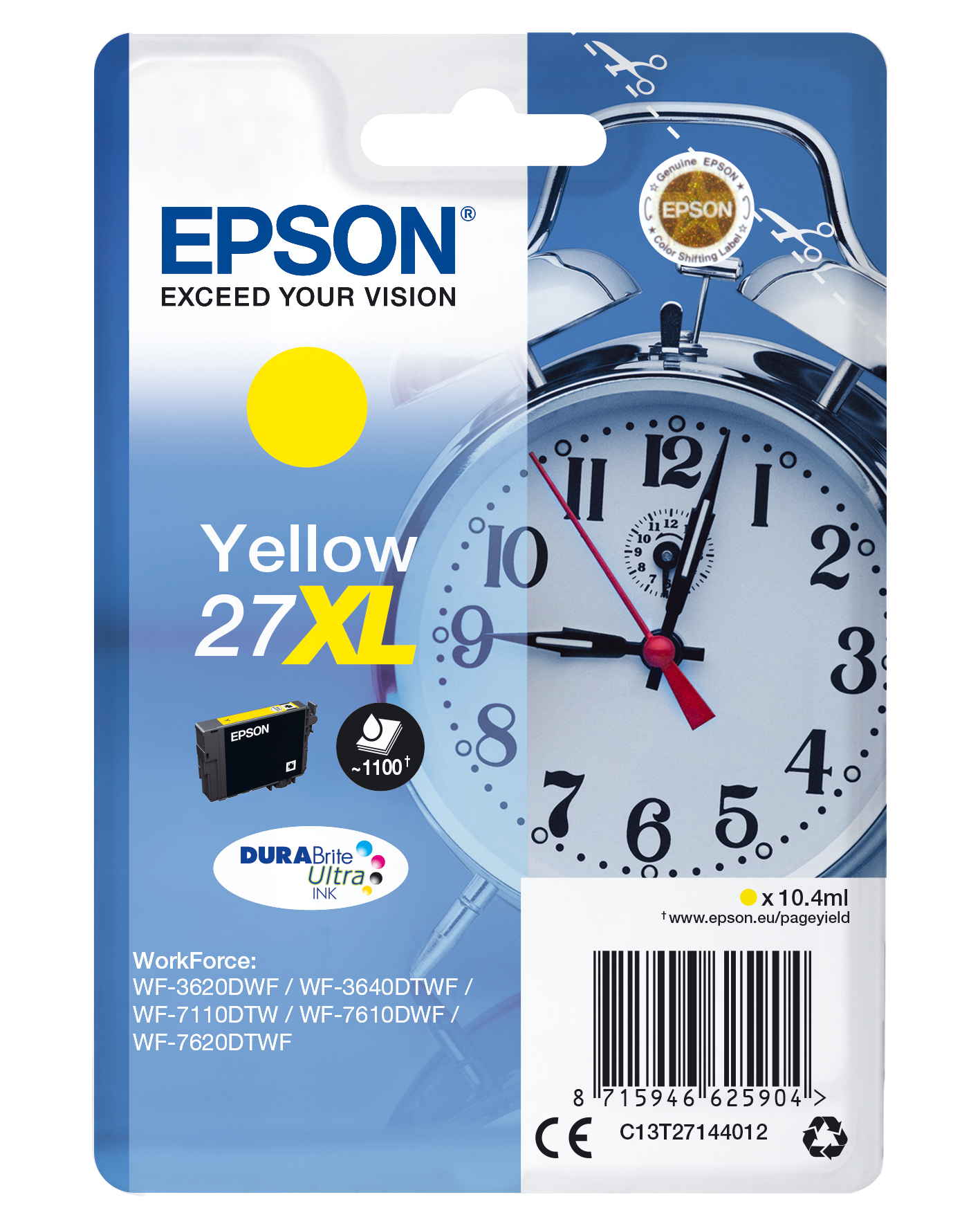 Epson WorkForce WF-3000 y WF-7000 Cartucho Amarillo de Alta Capacidad nº27XL