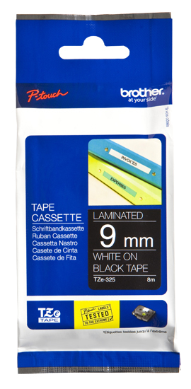 BROTHER Cinta laminada negro/blanco 9mm