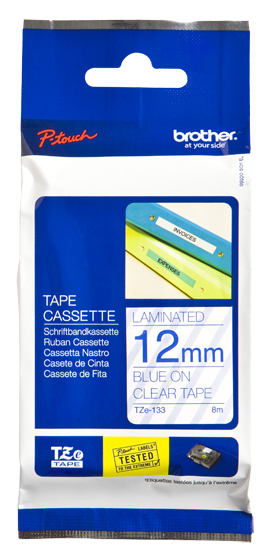 BROTHER Cinta laminada transparente/azul 12mm