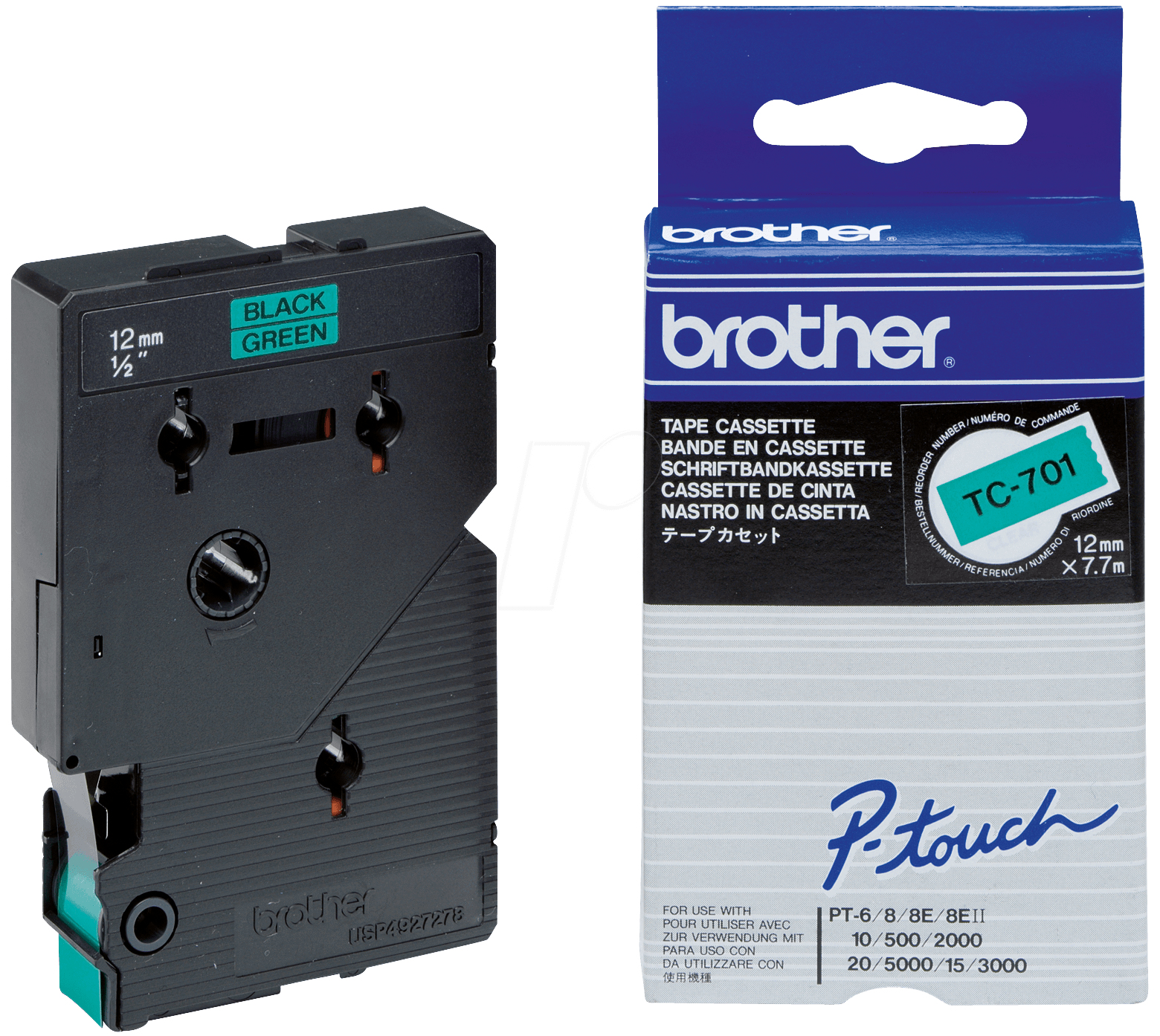 BROTHER Cinta laminada verde/negro 12mm