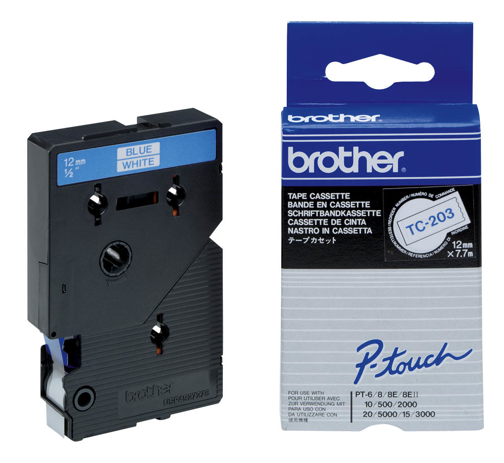 BROTHER Cinta laminada blanco/azul 12mm