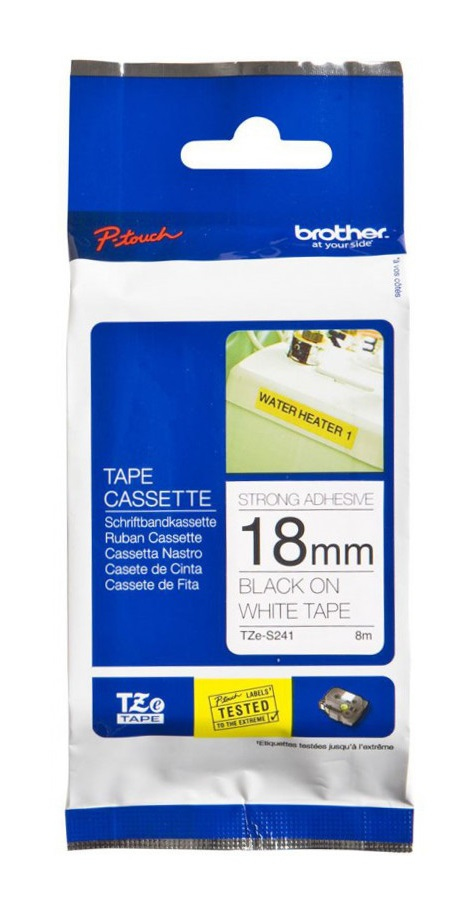 BROTHER Cinta laminada blanco/negro (superadhesiva) 18 mm, longitud 8 m