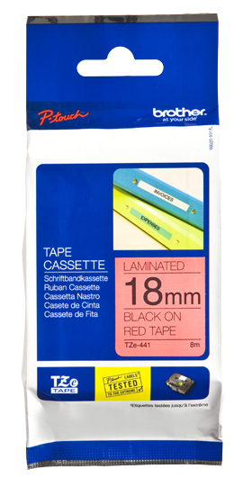 BROTHER Cinta laminada rojo/negro 18mm
