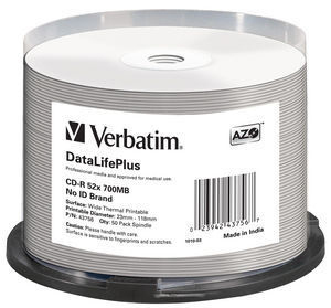 VERBATIM CD-R 700MB 52x DataLifePlus Wide Thermal Professional (Tarrina 50)