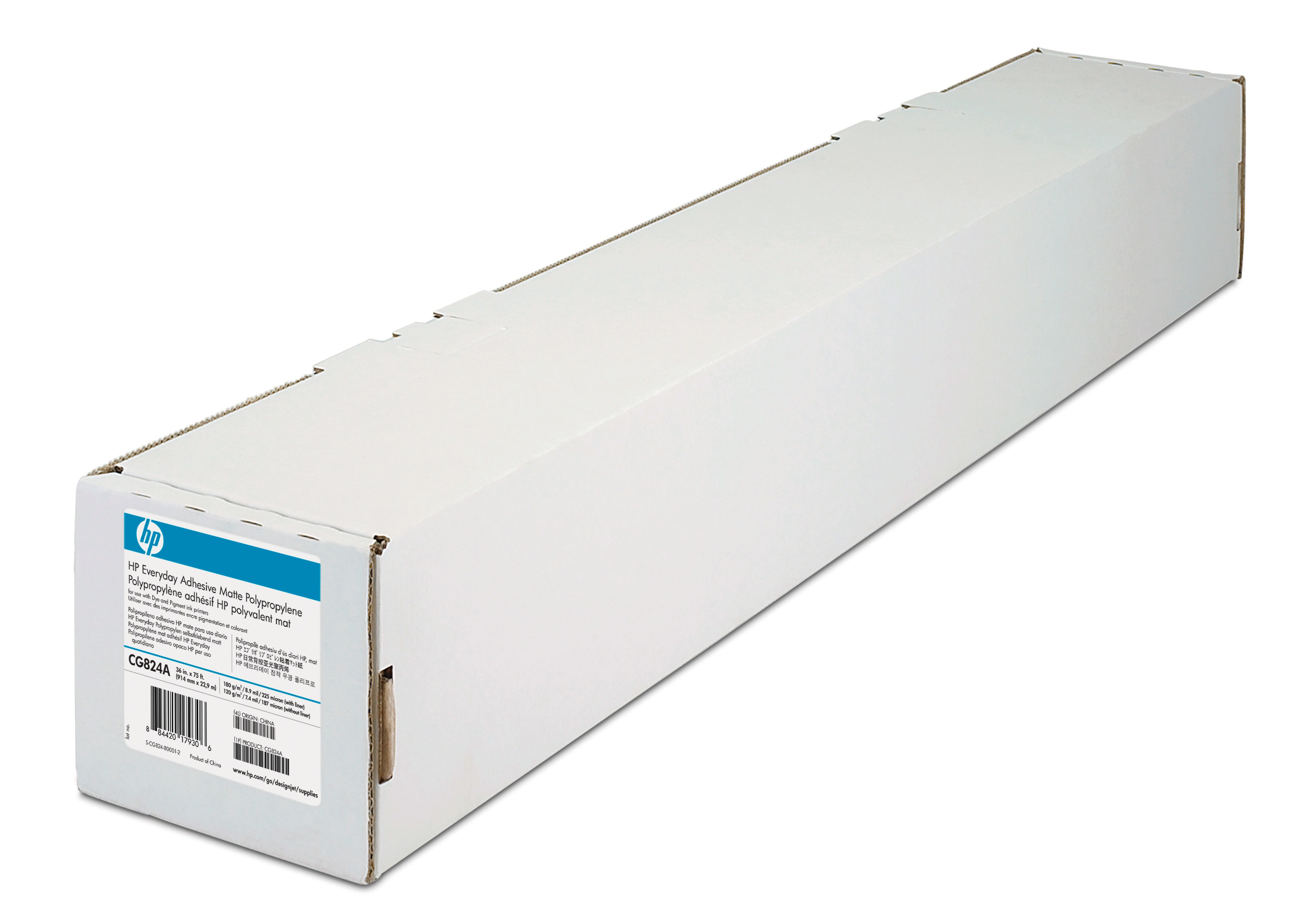 HP Papel Everyday Adhesive Matte Polypropylene, 914 mm x 22.9 m (36 in x 75 ft) pack 2. 120g