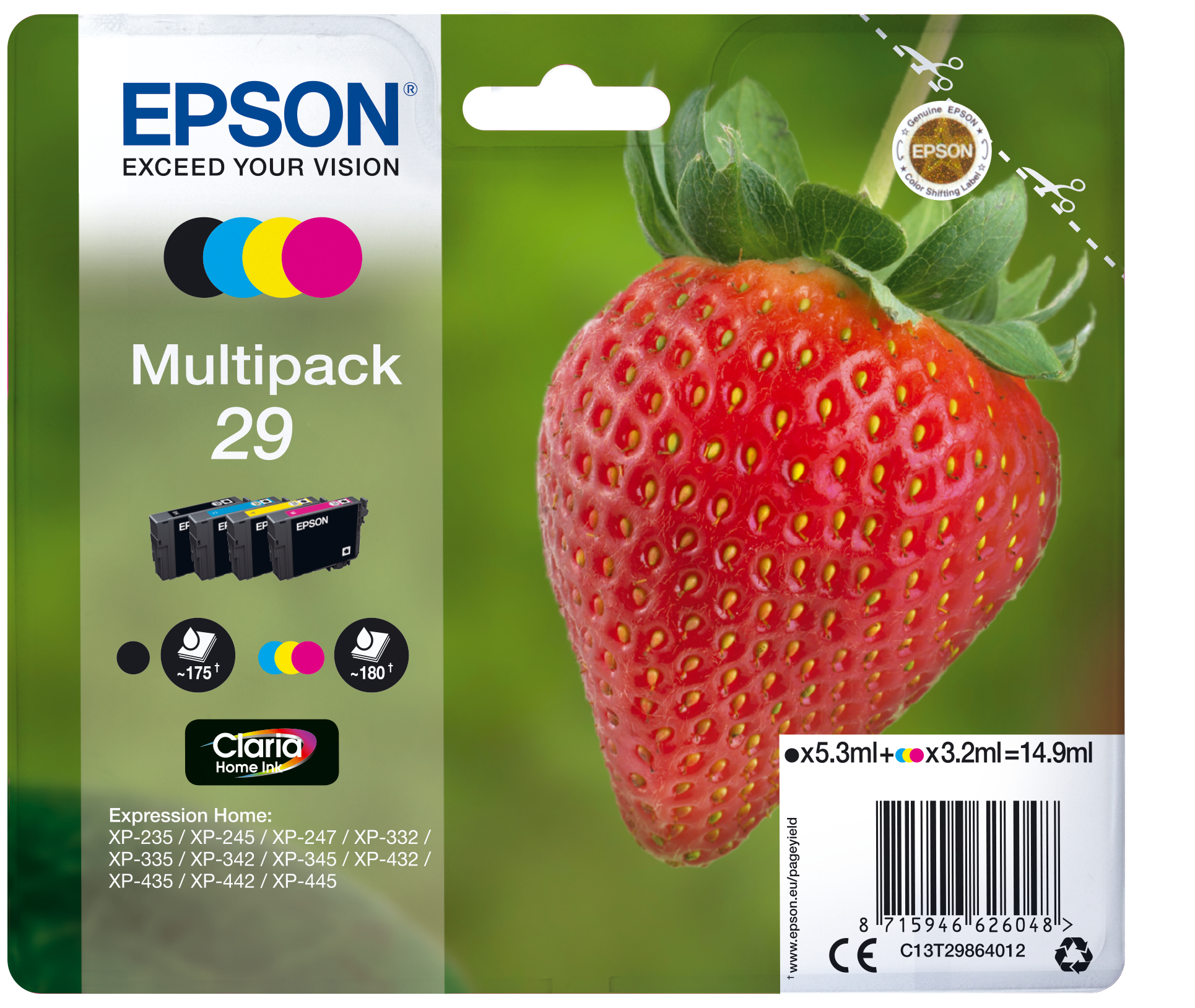 EPSON Expression Home XP-235,XP332,XP432,XP435 Cartucho Multipack 4 colores nº29