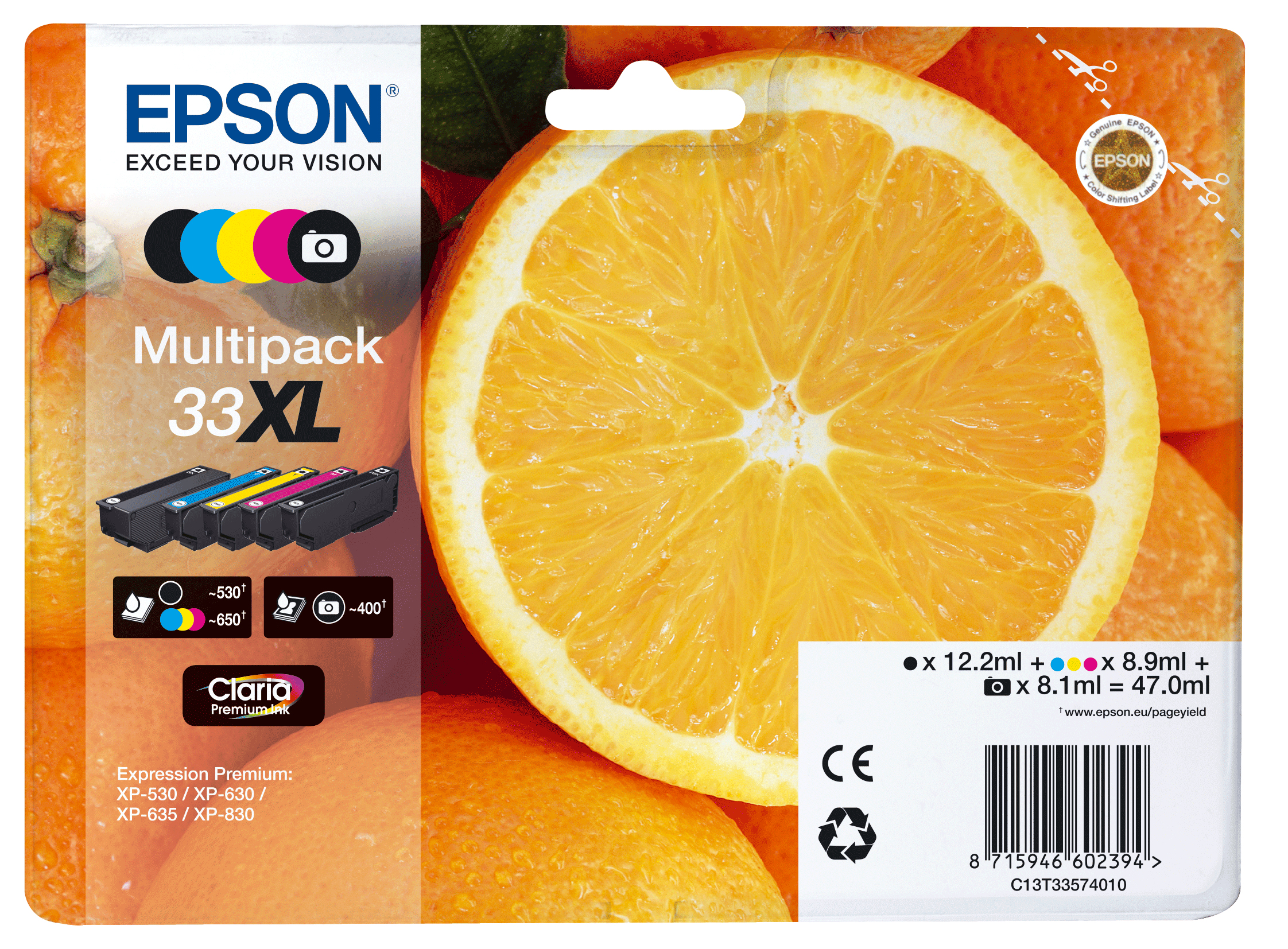 EPSON Expression Home XP-530/XP630/XP830 Cartucho Multipack 5 colores 33XL
