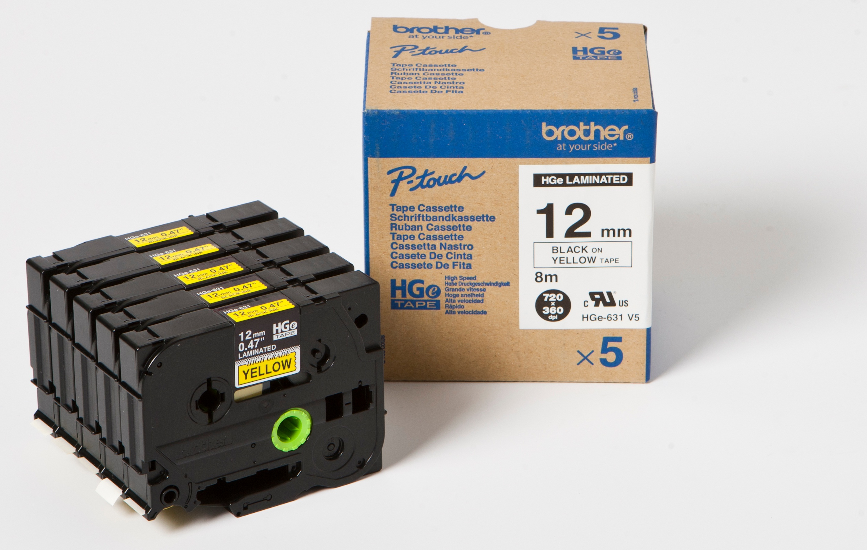 BROTHER Cinta Alta Calidad 8m Amarillo/Negro (Pack 5Ud)12mm