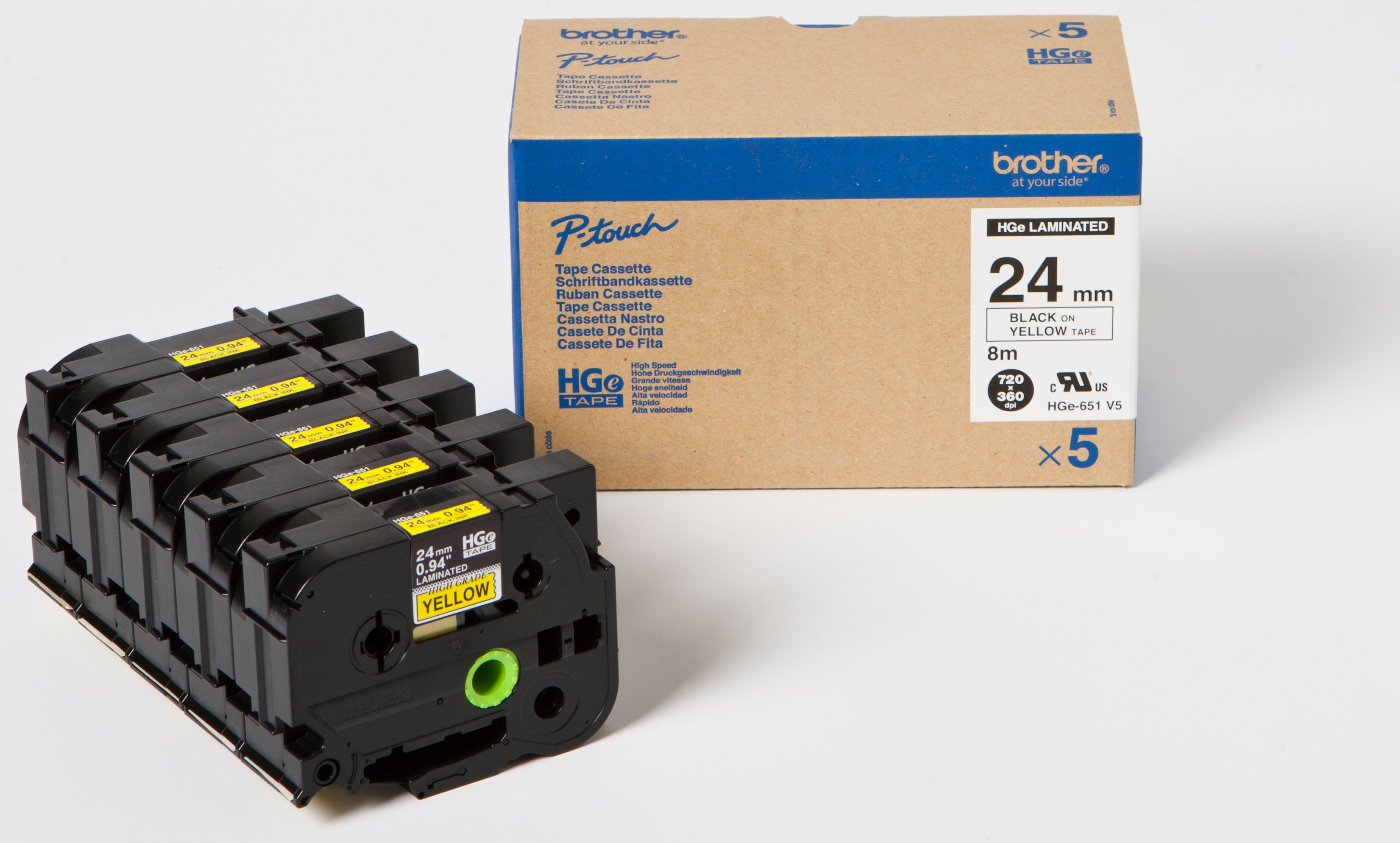 BROTHER Cinta Alta Calidad 8m Amarillo/Negro (Pack 5Ud) 24mm