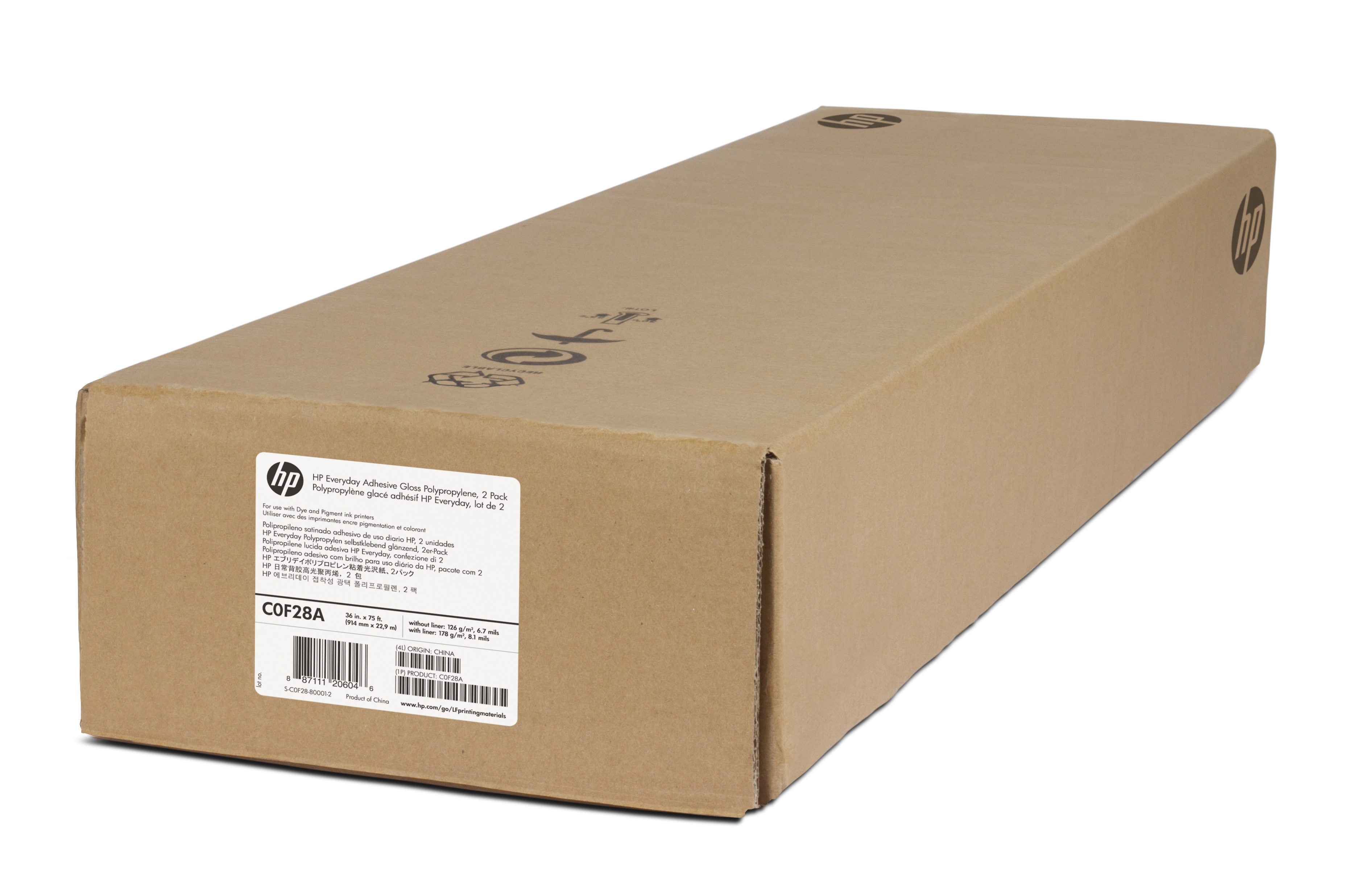 HP Papel HP everday adhesive gloss polipropylene 36" 914 mm x 22.9m A0 140 gr. (2un)Z5200