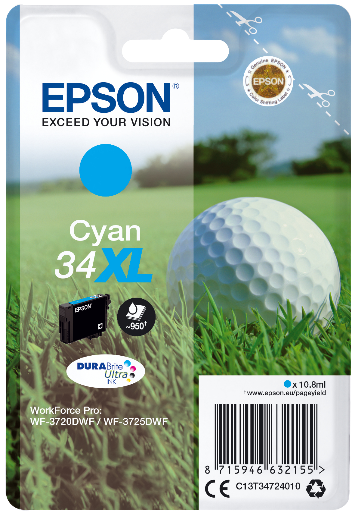 EPSON Singlepack Cyan 34XL DURABrite Ultra Ink